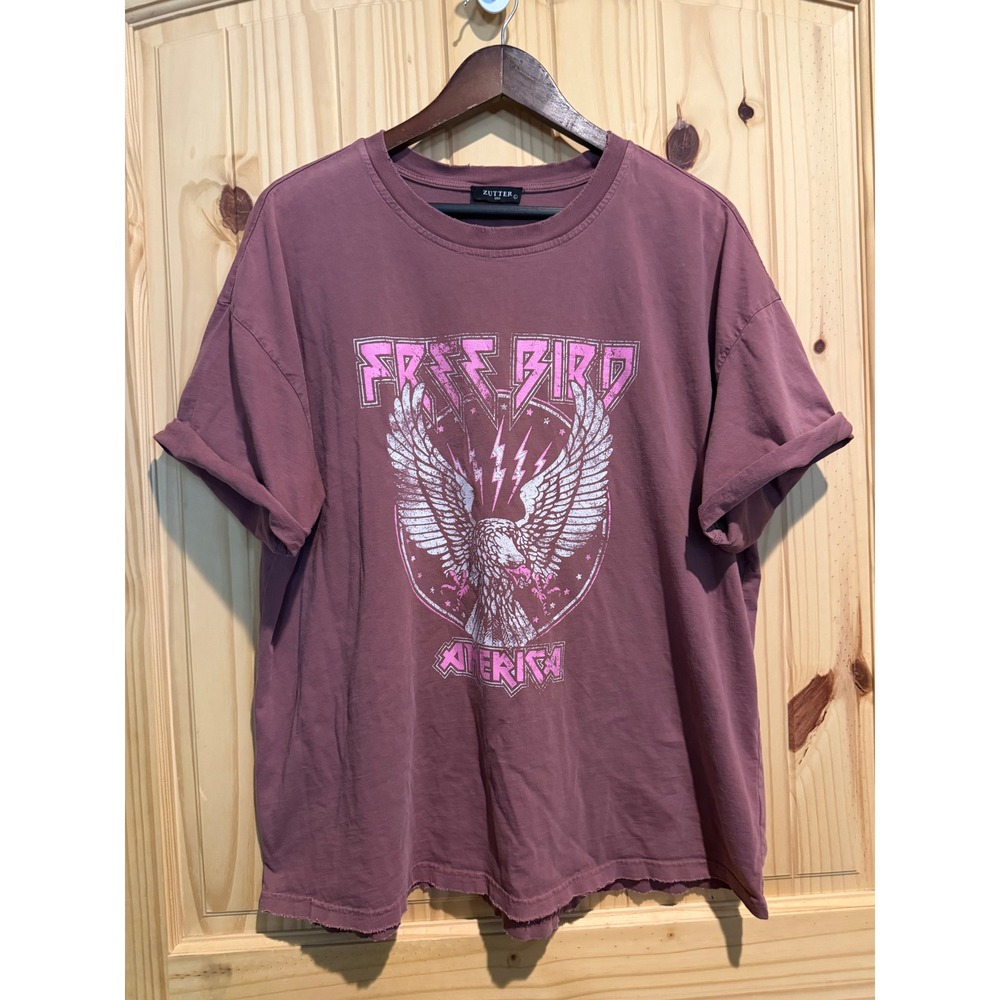 Zutter USA Free Bird America Graphic Tee Mauve Pink Distressed Eagle Shirt L